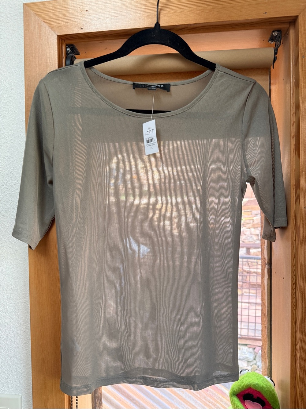 LOFT Sheer Sleeve Olive Green Women’s Top COOL SAGE - Picture 3 of 5